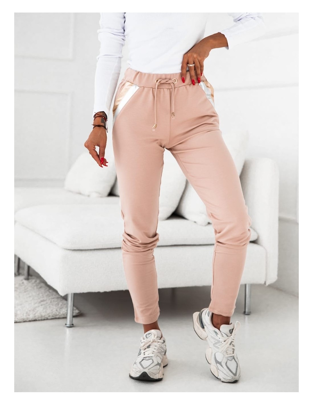 Pantaloni de trening dama bej din bumbac 0560 - Magazin online - Boutique